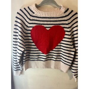 Old Navy Striped Heart Sweater XS Cozy Knit Pullover Casual Heartbeat Warm Top